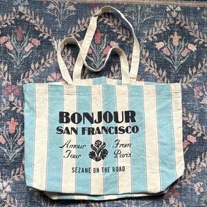 Sezane Blue and Cream Striped Tote Bag